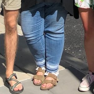 Fringe boyfriend cut jeans.